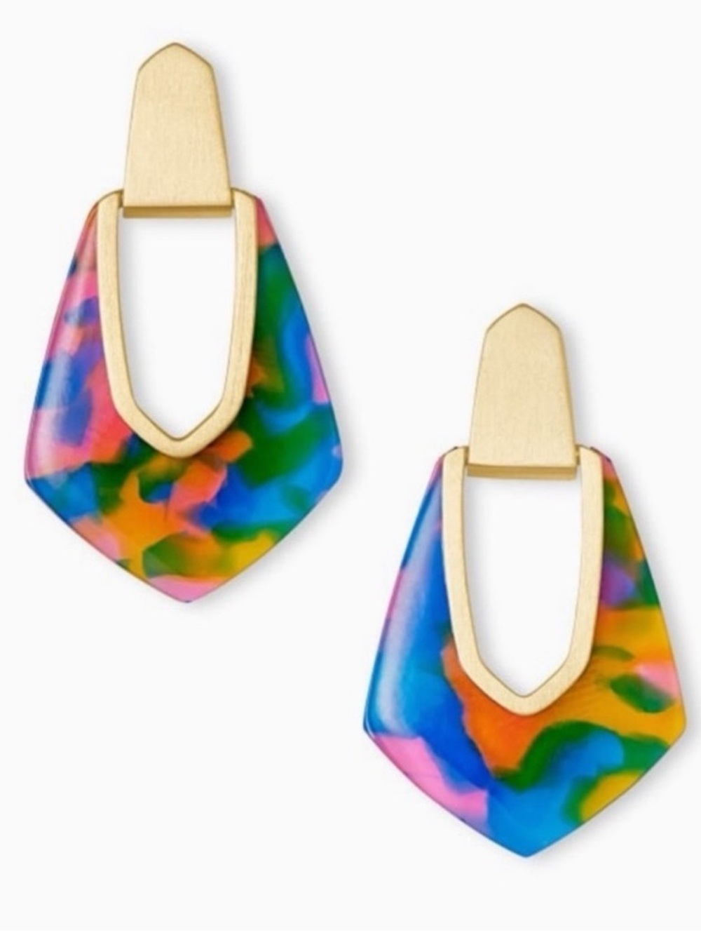 Retired Vintage Rare Kendra Scott Kensley Multicolor Resin Drop Earrings Gold